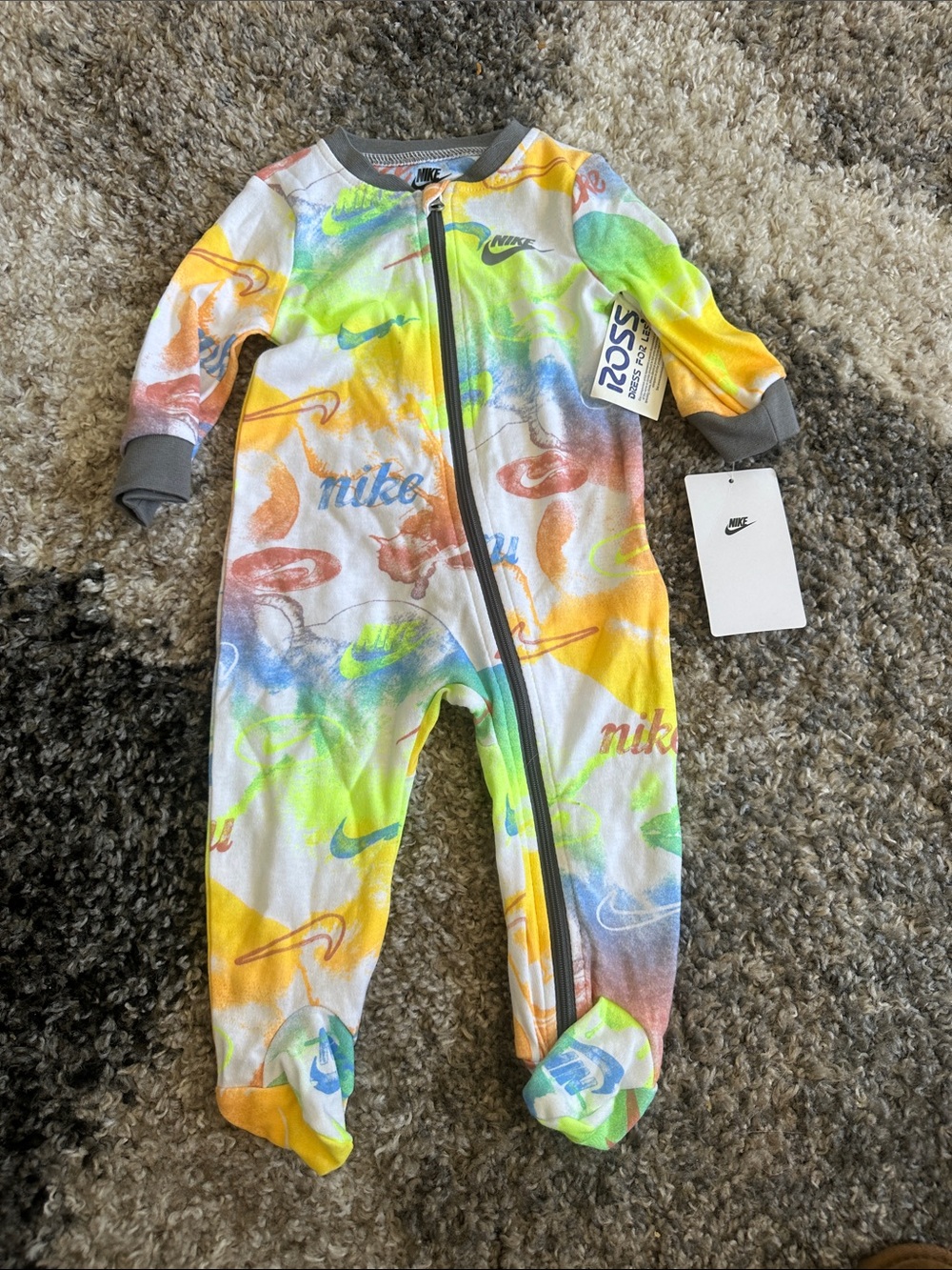 Nike Multicolor Baby Footed One-Piece Pajama - White Base with Neon Accents
